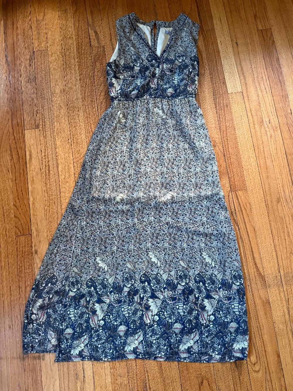 Octavia Boho Flora Print Sleeveless Summer Maxi Dress in Beige/Green/Blue, Small